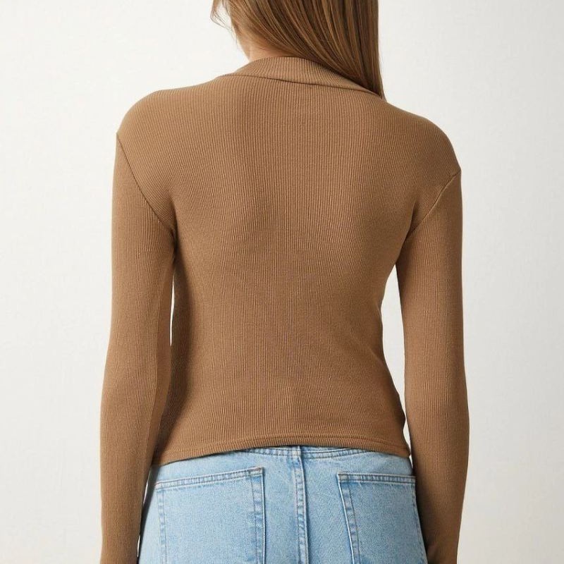 Kadın Full Likralı Fitilli Kaşkorse Body - Kahve