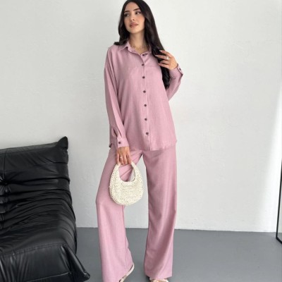 Kadın Gömlek Pantolon ikili Alt-Üst Takım - Toz Pembe
