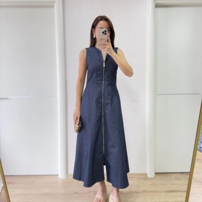Kadın Jeans Kot Önü Tam Fermuarlı  Uzun Elbise - Mavi