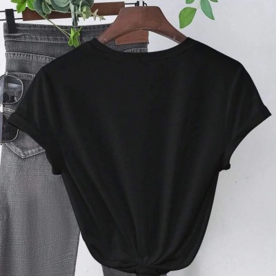 Kadın Kalp Baskılı T-Shirt Kısa Kol Bisiklet Yaka Oversize Tişört - Siyah