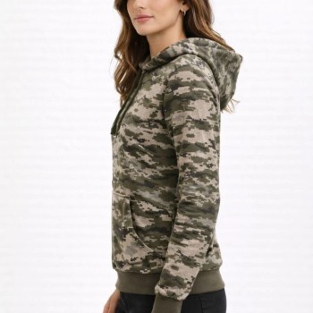 Kadın Kamuflaj Desenli 2 İplik 4 Mevsim Kapüşonlu Kanguru Cepli Hoodie Sweatshirt - Kamuflaj