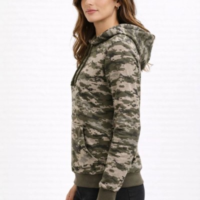 Kadın Kamuflaj Desenli 2 İplik 4 Mevsim Kapüşonlu Kanguru Cepli Hoodie Sweatshirt - Kamuflaj