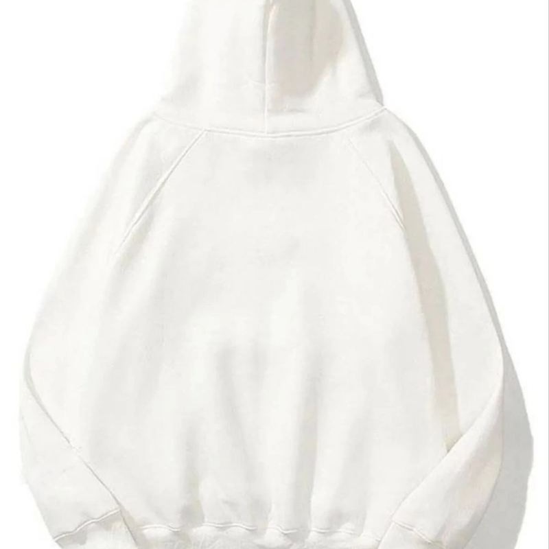 Kadın Kapüşonlu Kanguru Cepli 3 İplik Pamuklu Düz Hoodie Sweatshirt - Beyaz