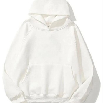 Kadın Kapüşonlu Kanguru Cepli 3 İplik Pamuklu Düz Hoodie Sweatshirt - Beyaz