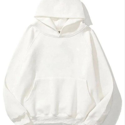 Kadın Kapüşonlu Kanguru Cepli 3 İplik Pamuklu Düz Hoodie Sweatshirt - Beyaz