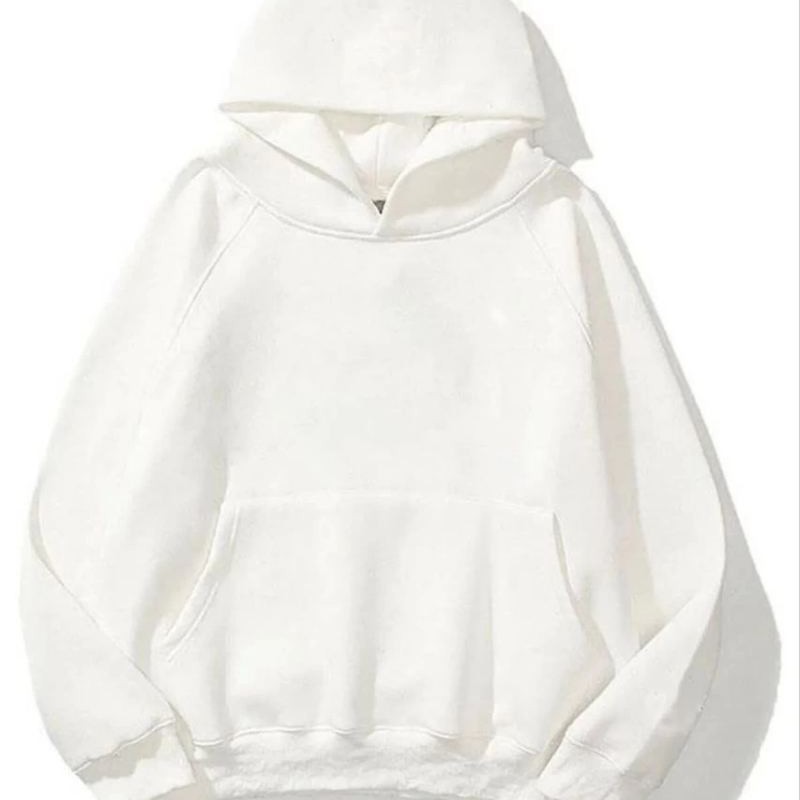 Kadın Kapüşonlu Kanguru Cepli 3 İplik Pamuklu Düz Hoodie Sweatshirt - Beyaz