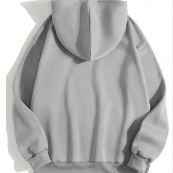 Kadın Kapüşonlu Kanguru Cepli 3 İplik Pamuklu Düz Hoodie Sweatshirt - Gri