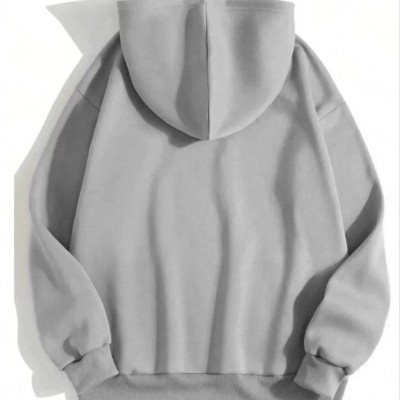 Kadın Kapüşonlu Kanguru Cepli 3 İplik Pamuklu Düz Hoodie Sweatshirt - Gri