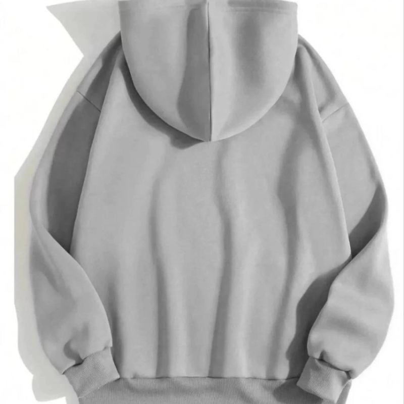 Kadın Kapüşonlu Kanguru Cepli 3 İplik Pamuklu Düz Hoodie Sweatshirt - Gri