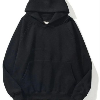 Kadın Kapüşonlu Kanguru Cepli 3 İplik Pamuklu Düz Hoodie Sweatshirt - Siyah