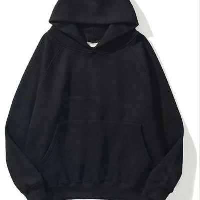 Kadın Kapüşonlu Kanguru Cepli 3 İplik Pamuklu Düz Hoodie Sweatshirt - Siyah