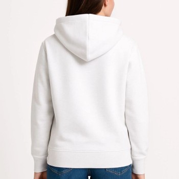 Kadın Kapüşonlu Kanguru Cepli 3 İplik Pamuklu Oversize Hoodie Sweatshirt - Beyaz