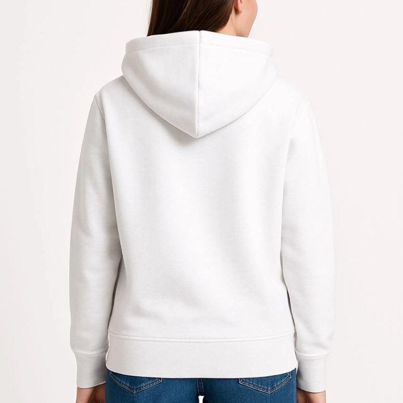 Kadın Kapüşonlu Kanguru Cepli 3 İplik Pamuklu Oversize Hoodie Sweatshirt - Beyaz