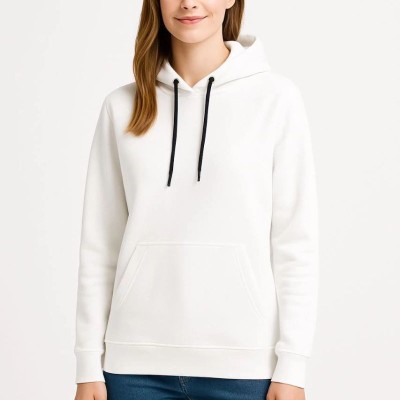 Kadın Kapüşonlu Kanguru Cepli 3 İplik Pamuklu Oversize Hoodie Sweatshirt - Beyaz