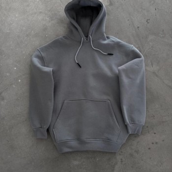 Kadın Kapüşonlu Kanguru Cepli 3 İplik Pamuklu Oversize Hoodie Sweatshirt -  Boyalı Gri