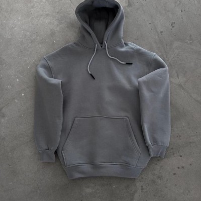 Kadın Kapüşonlu Kanguru Cepli 3 İplik Pamuklu Oversize Hoodie Sweatshirt -  Boyalı Gri