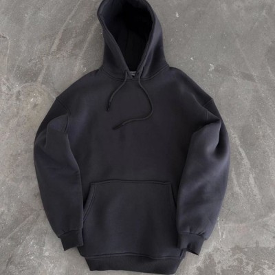 Kadın Kapüşonlu Kanguru Cepli 3 İplik Pamuklu Oversize Hoodie Sweatshirt - Füme