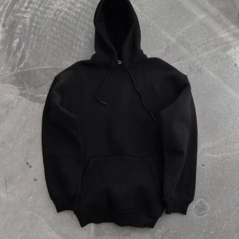 Kadın Kapüşonlu Kanguru Cepli 3 İplik Pamuklu Oversize Hoodie Sweatshirt - Siyah