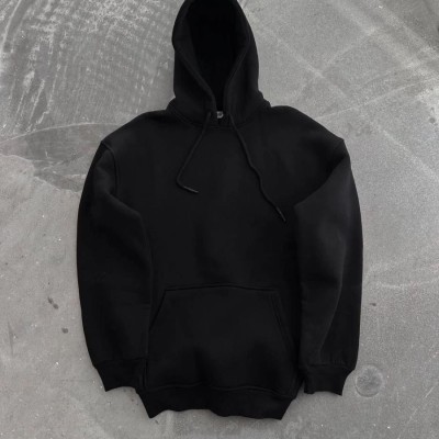 Kadın Kapüşonlu Kanguru Cepli 3 İplik Pamuklu Oversize Hoodie Sweatshirt - Siyah