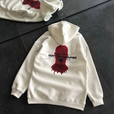 Kadın Kapüşonlu Kanguru Cepli Sweatshirt 3 İplik Pamuklu Baskılı Hoodie - Beyaz
