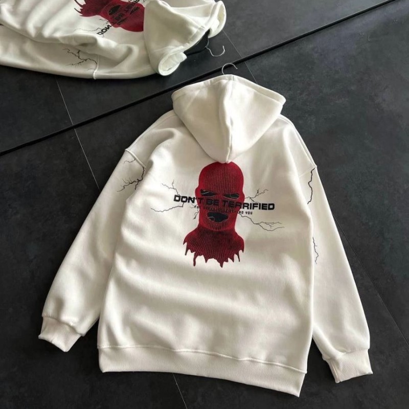 Kadın Kapüşonlu Kanguru Cepli Sweatshirt 3 İplik Pamuklu Baskılı Hoodie - Beyaz