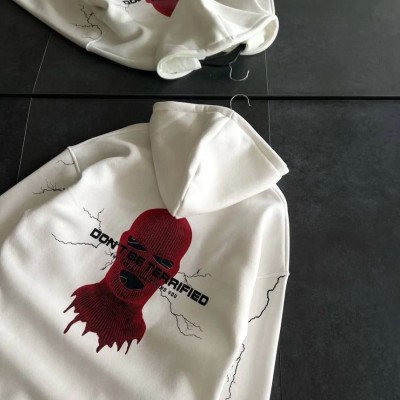 Kadın Kapüşonlu Kanguru Cepli Sweatshirt 3 İplik Pamuklu Baskılı Hoodie - Beyaz