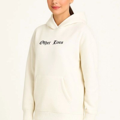 Kadın Kapüşonlu Kanguru Cepli Sweatshirt 3 İplik Pamuklu Baskılı Hoodie - Beyaz