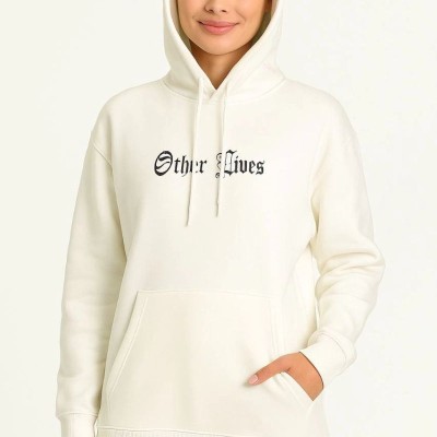 Kadın Kapüşonlu Kanguru Cepli Sweatshirt 3 İplik Pamuklu Baskılı Hoodie - Beyaz