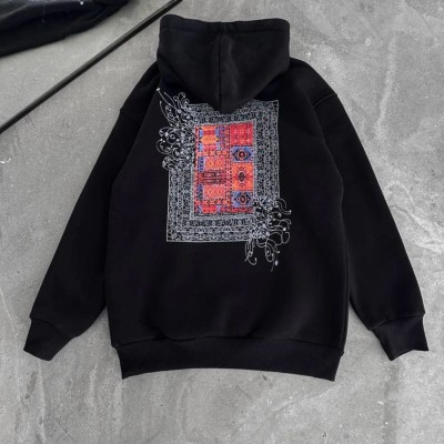 Kadın Kapüşonlu Kanguru Cepli Sweatshirt 3 İplik Pamuklu Baskılı Hoodie - Siyah