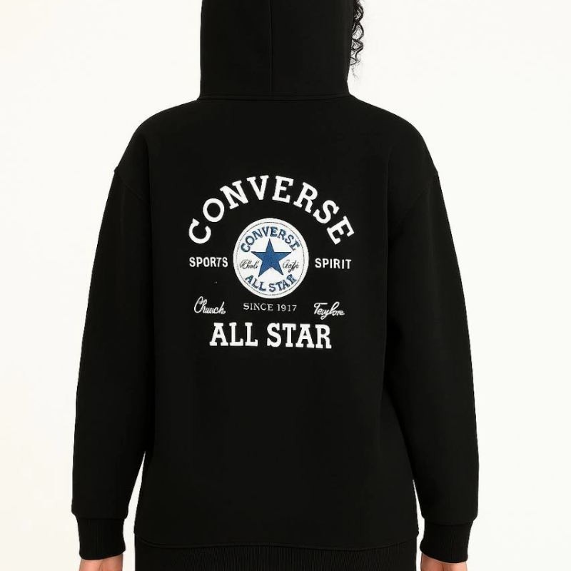Kadın Kapüşonlu Kanguru Cepli Sweatshirt 3 İplik Pamuklu Baskılı Hoodie - Siyah