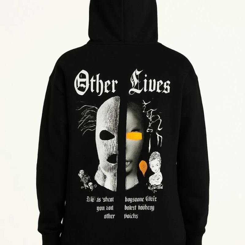 Kadın Kapüşonlu Kanguru Cepli Sweatshirt 3 İplik Pamuklu Baskılı Hoodie - Siyah