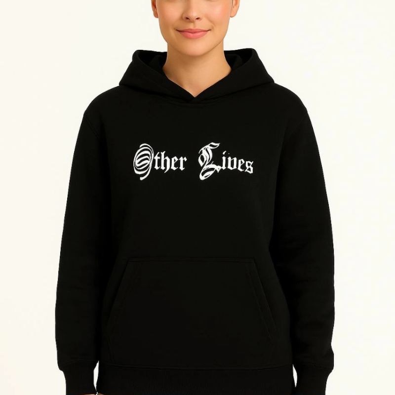 Kadın Kapüşonlu Kanguru Cepli Sweatshirt 3 İplik Pamuklu Baskılı Hoodie - Siyah