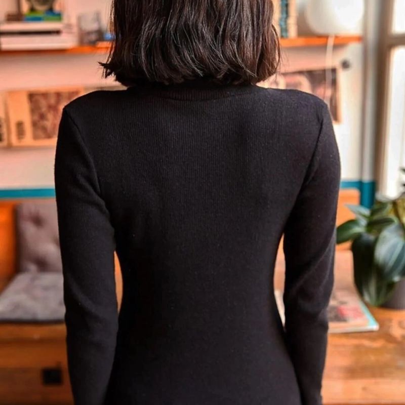 Kadın Kaşkorse Boğazlı Full Likralı Fitilli Body Kazak - Siyah