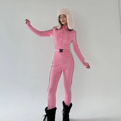 Kadın Kemer Detaylı Fermuarlı Tulum - Pembe