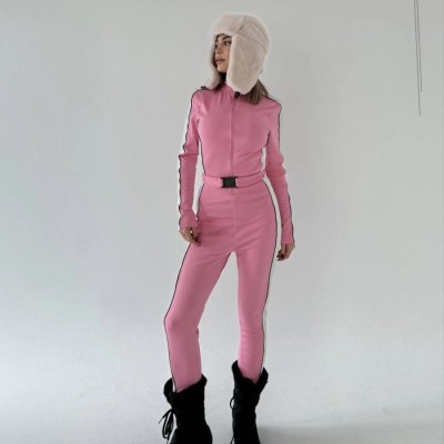 Kadın Kemer Detaylı Fermuarlı Tulum - Pembe