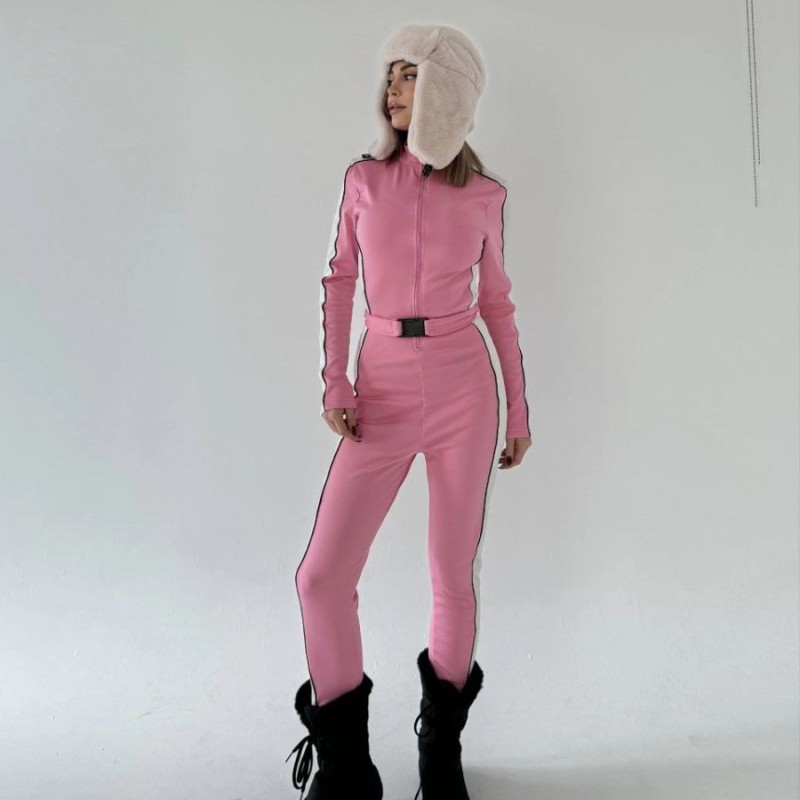 Kadın Kemer Detaylı Fermuarlı Tulum - Pembe