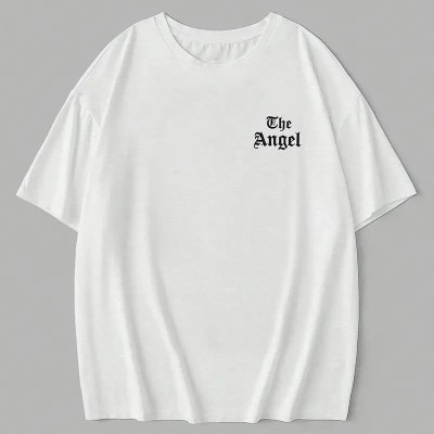 Kadın Kısa Kol Tişört Bisiklet Yaka Angel Melek Kanadı Baskılı T-Shirt - Beyaz