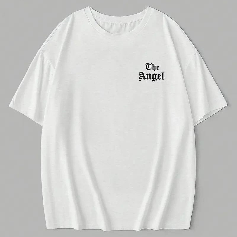 Kadın Kısa Kol Tişört Bisiklet Yaka Angel Melek Kanadı Baskılı T-Shirt - Beyaz
