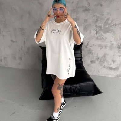 Kadın Kısa Kol Tişört Bisiklet Yaka Filistin Poşülü Baskılı T-Shirt - Beyaz