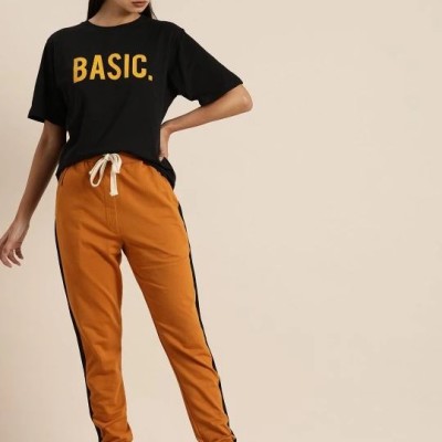 Kadın Kısa Kol Yazlık Tişört Bisiklet Yaka BASIC Baskılı T-Shirt - Siyah