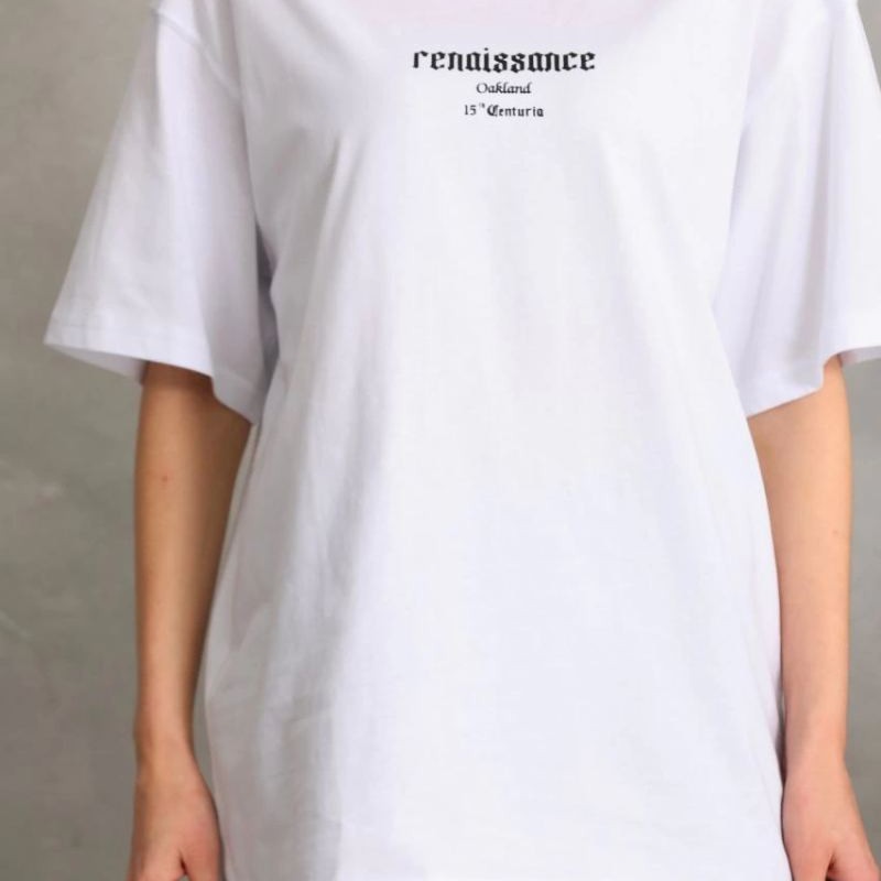 Kadın Kısa Kol Yazlık Tişört Bisiklet Yaka Baskılı Oversize T-Shirt - Beyaz