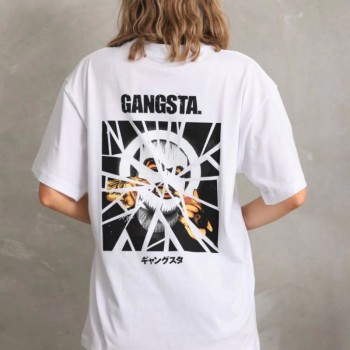 Kadın Kısa Kol Yazlık Tişört Bisiklet Yaka Baskılı Oversize T-Shirt - Beyaz