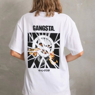 Kadın Kısa Kol Yazlık Tişört Bisiklet Yaka Baskılı Oversize T-Shirt - Beyaz