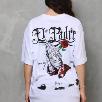 Kadın Kısa Kol Yazlık Tişört Bisiklet Yaka Baskılı Oversize T-Shirt - Beyaz