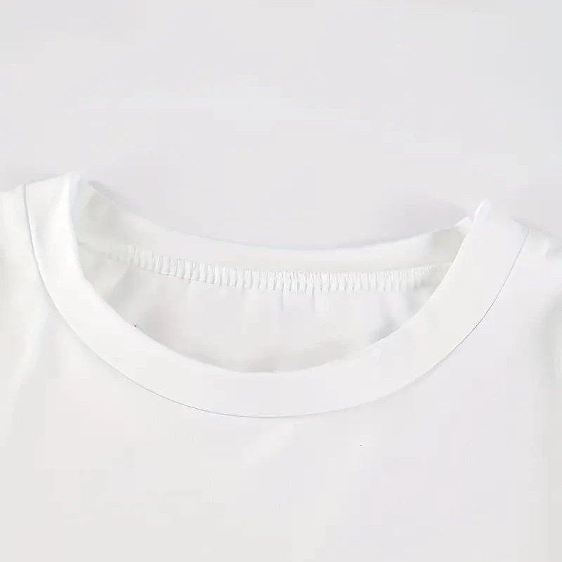 Kadın Kısa Kol Yazlık Tişört Bisiklet Yaka Baskılı Oversize T-Shirt - Beyaz