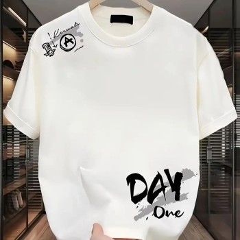 Kadın Kısa Kol Yazlık Tişört Bisiklet Yaka Baskılı Oversize T-Shirt - Beyaz