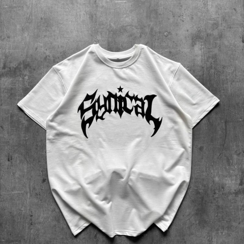 Kadın Kısa Kol Yazlık Tişört Bisiklet Yaka Baskılı Oversize T-Shirt - Beyaz