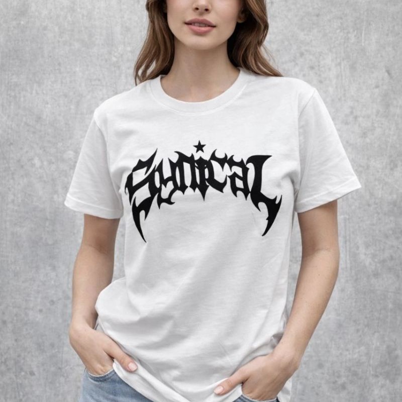 Kadın Kısa Kol Yazlık Tişört Bisiklet Yaka Baskılı Oversize T-Shirt - Beyaz