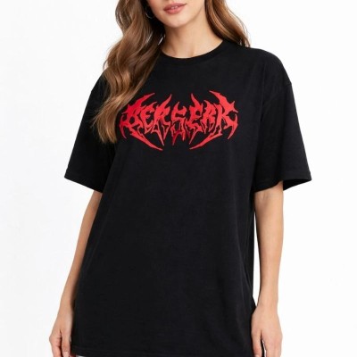 Kadın Kısa Kol Yazlık Tişört Bisiklet Yaka Baskılı Oversize T-Shirt -  Siyah