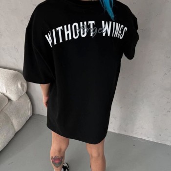 Kadın Kısa Kol Yazlık Tişört Bisiklet Yaka Baskılı Oversize T-Shirt -  Siyah
